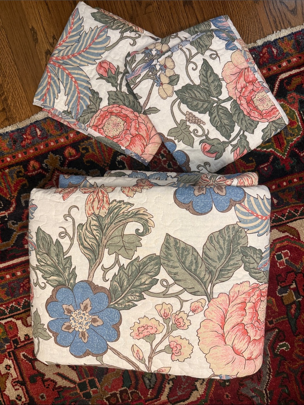 Floral Quilted Bed set in Blue, Coral & Cream